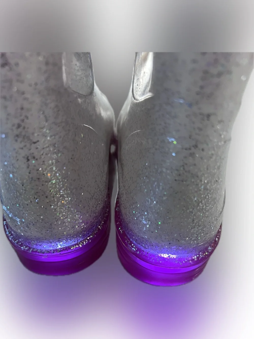 Sparkling Silver Glitter Rain Boots with Pink Handles